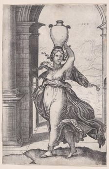 Woman Carring a Vase on Her Head, dated 1528., dated 1528. Creator: Agostino Veneziano