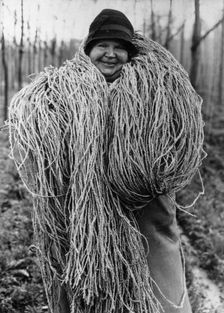 Woman carrying a large bundle of string or fibre, c1937. Creator: Unknown