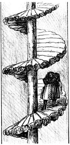 Woman carrying a load of coal up a turnpike spiral stair, Scottish, 1848