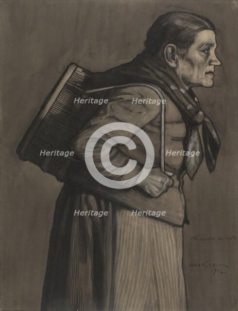 Woman Carrying a Milk Cask, 1902. Creator: Juho Rissanen.