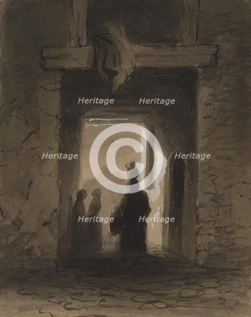 Woman Carrying Jug Through Portal, mid 19th century. Creator: Alfred Jacob Miller.