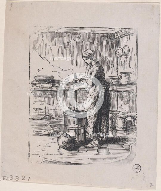 Woman Churning, ca. 1850-59. Creator: Jacques-Adrien Lavieille.