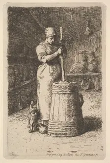 Woman Churning Butter, 1855-56. Creator: Jean Francois Millet