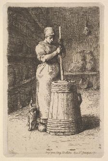Woman Churning Butter, 1855-56. Creator: Jean Francois Millet