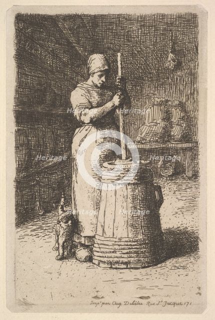 Woman Churning Butter, 1855-56. Creator: Jean Francois Millet.