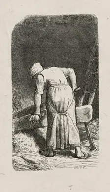 Woman Crushing Flax, 1853, after drawing made in 1852. Creator: Jacques-Adrien Lavieille