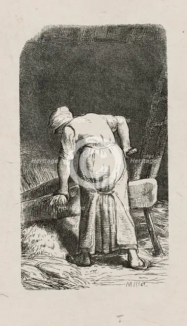 Woman Crushing Flax, 1853, after drawing made in 1852. Creator: Jacques-Adrien Lavieille.