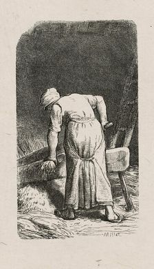 Woman Crushing Flax, 1853, after drawing made in 1852. Creator: Jacques-Adrien Lavieille