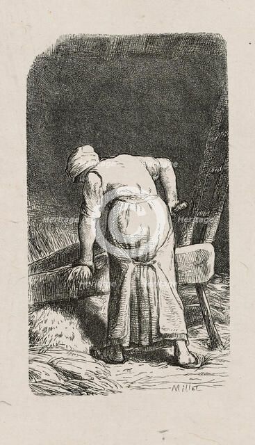 Woman Crushing Flax, 1853, after drawing made in 1852. Creator: Jacques-Adrien Lavieille.