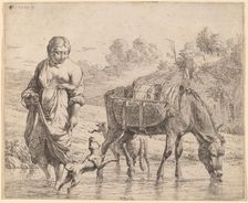 Woman Crossing a Stream, 1662. Creator: Karel Du Jardin