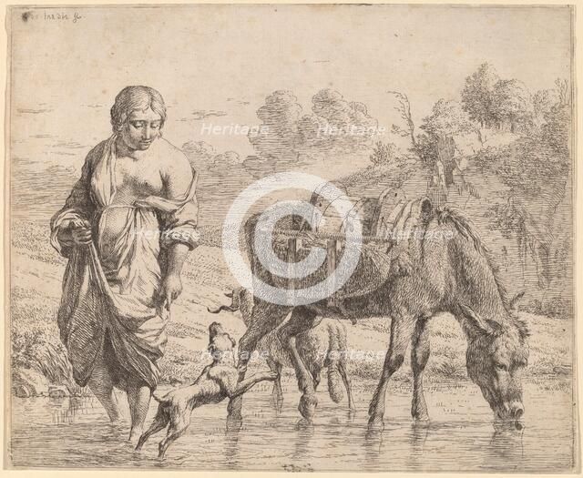 Woman Crossing a Stream, 1662. Creator: Karel Du Jardin.