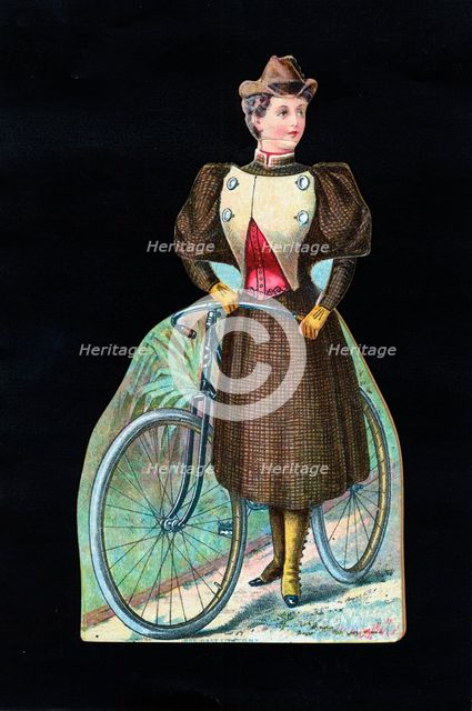 Woman cyclist, c1890. Artist: Unknown