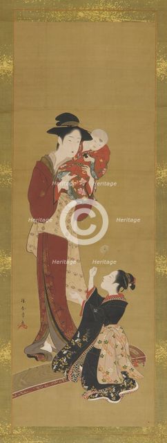 Woman, a baby and a young girl, 1726-1868. Creator: Shunsho.