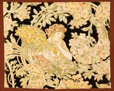 Woman among flowers (printed fabric), 1898-1899. Creator: Mucha, Alfons Marie (1860-1939)