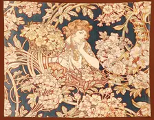 Woman among flowers (printed fabric), 1898-1899. Creator: Mucha, Alfons Marie (1860-1939)
