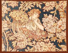 Woman among flowers (printed fabric), 1898-1899. Creator: Mucha, Alfons Marie (1860-1939)