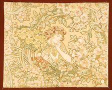 Woman among flowers (printed fabric), 1898-1899. Creator: Mucha, Alfons Marie (1860-1939)
