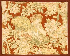 Woman among flowers (printed fabric), 1898-1899. Creator: Mucha, Alfons Marie (1860-1939)
