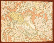 Woman among flowers (printed fabric), 1898-1899. Creator: Mucha, Alfons Marie (1860-1939)