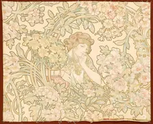 Woman among flowers (printed fabric), 1898-1899. Creator: Mucha, Alfons Marie (1860-1939)