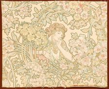 Woman among flowers (printed fabric), 1898-1899. Creator: Mucha, Alfons Marie (1860-1939)