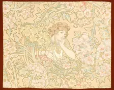 Woman among flowers (printed fabric), 1898-1899. Creator: Mucha, Alfons Marie (1860-1939)