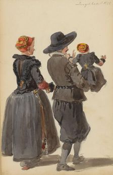 Woman and man with child, c. 1846-c. 1882. Creator: Cornelis Springer