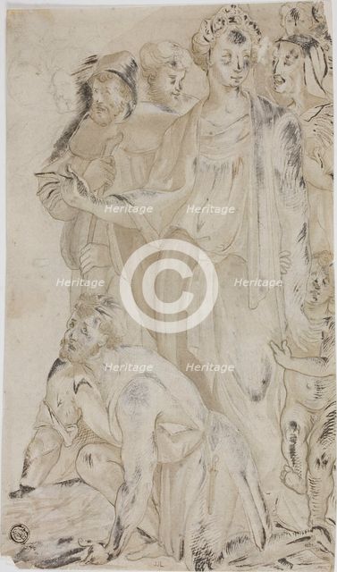 Woman and Nude Young Boy Surrounded by Figures, n.d. Creator: Unknown.