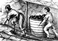 Woman and a boy working in a coal mine, Bolton, Lancashire, 1848