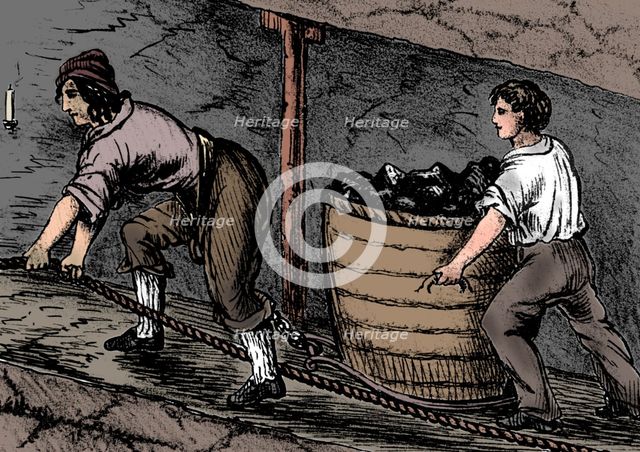 Woman and a boy working in a coal mine, Bolton, Lancashire, 1848. Artist: Unknown.