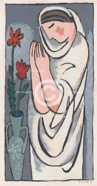 Woman and a flower, 1937. Creator: Mikulas Galanda.