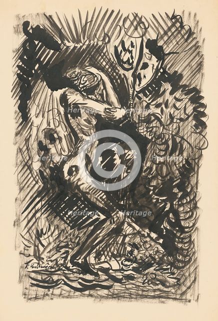 Woman and a monster, 1st half 20th century. Creator: Arnold Peter Weisz-Kubincan.