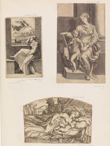 Woman and angel, Virgin and Child, Satyr Watching a Young Mother and Child Sleeping, 1555-1567. Creator: Angiolo Falconetto