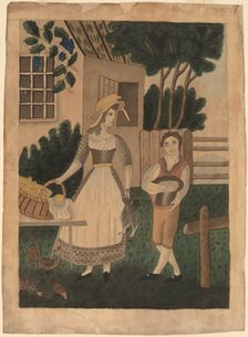 Woman and Boy with Provisions, c. 1840. Creator: Unknown
