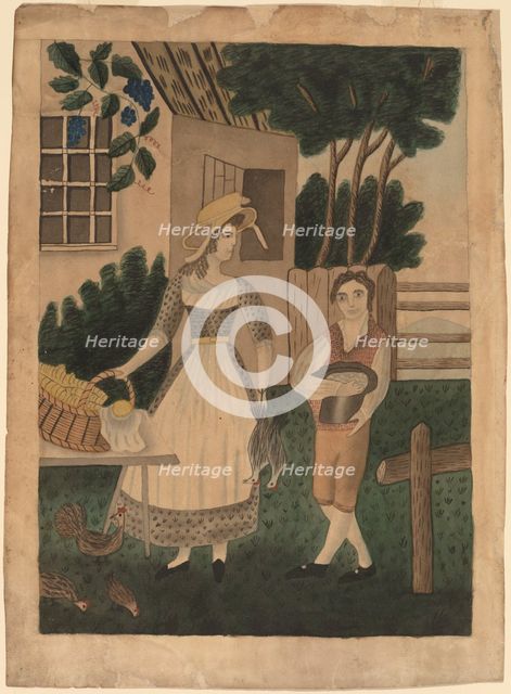 Woman and Boy with Provisions, c. 1840. Creator: Unknown.