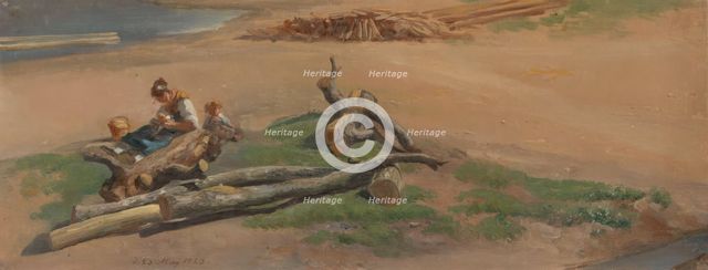 Woman and Child on a River Bank, 1823. Creator: Johan Christian Dahl.