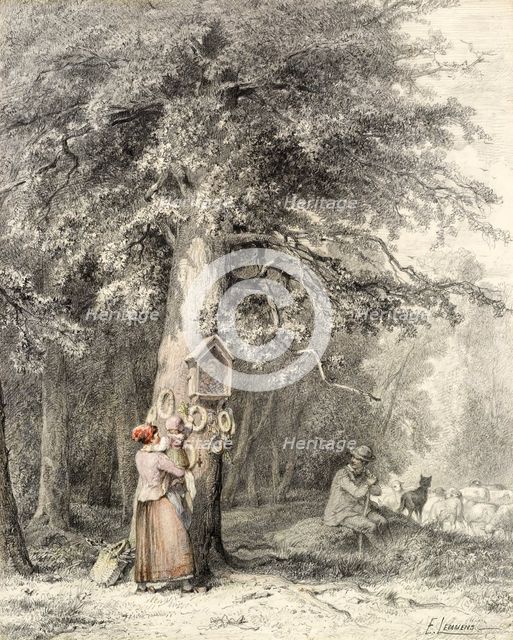 Woman and Child at a Shrine, 1865. Creator: Théophile-Victor-Émile Lemmens.