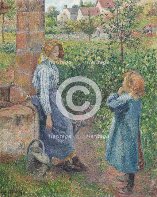 Woman and Child at the Well, 1882. Creator: Camille Pissarro.