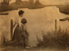 Woman and Child by a River, c.1910. Creator: Gertrude Kasebier