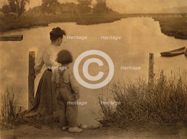 Woman and Child by a River, c.1910. Creator: Gertrude Kasebier.