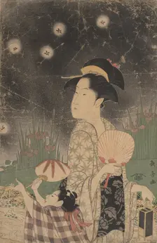 Woman and Child Catching Fireflies, ca. 1793. Creator: Eishosai Choki