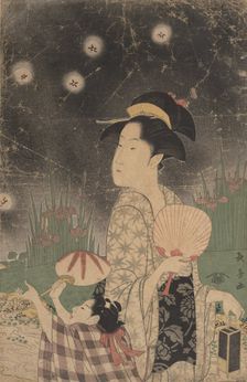 Woman and Child Catching Fireflies, ca. 1793. Creator: Eishosai Choki