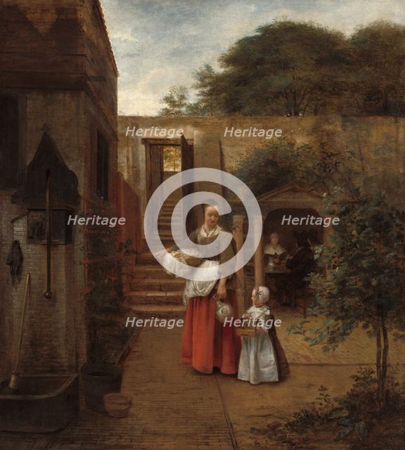 Woman and Child in a Courtyard, 1658/1660. Creator: Pieter de Hooch.