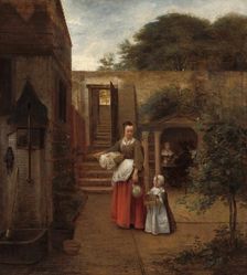 Woman and Child in a Courtyard, 1658/1660. Creator: Pieter de Hooch
