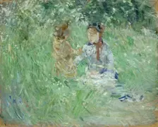 Woman and child in a meadow at Bougival 1882. Creator: Berthe Morisot