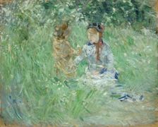 Woman and child in a meadow at Bougival 1882. Creator: Berthe Morisot