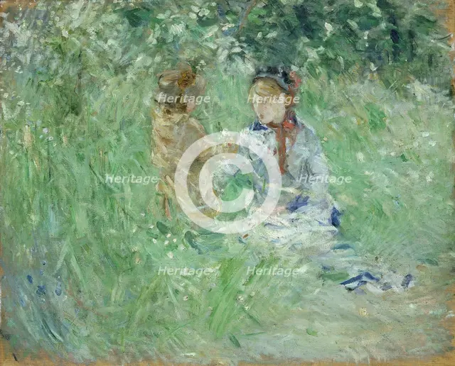 'Woman and child in a meadow at Bougival', 1882. Creator: Berthe Morisot.
