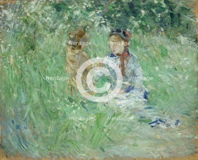 'Woman and child in a meadow at Bougival', 1882. Creator: Berthe Morisot.