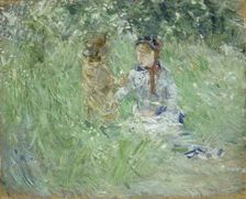 Woman and child in a meadow at Bougival 1882. Artist: Berthe Morisot
