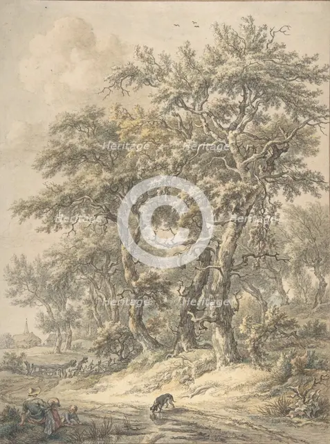 Woman and Child Sitting next to a Road, 1760-1818. Creator: Egbert van Drielst.
